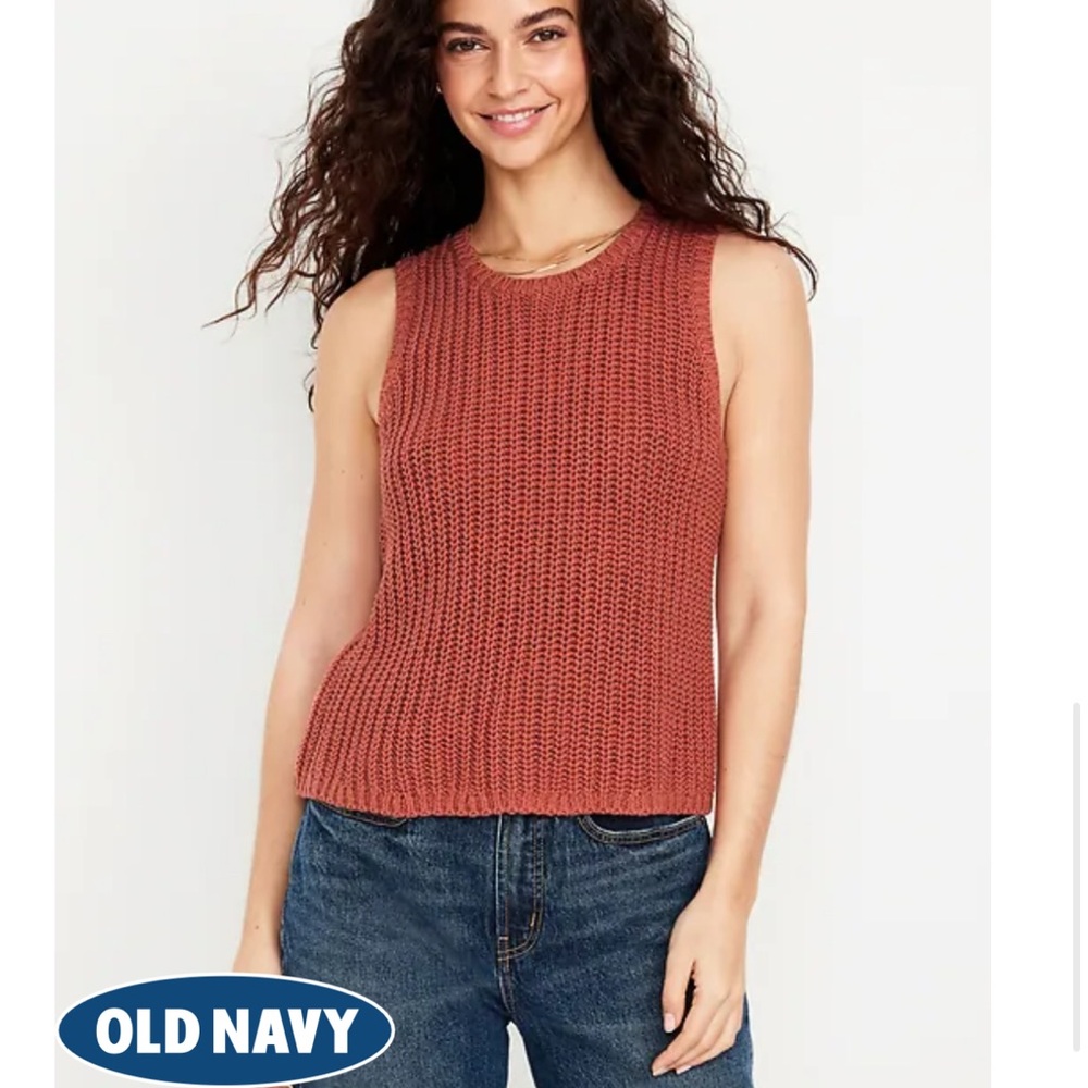 Old Navy Terracotta sleeveless open stitch sweater.